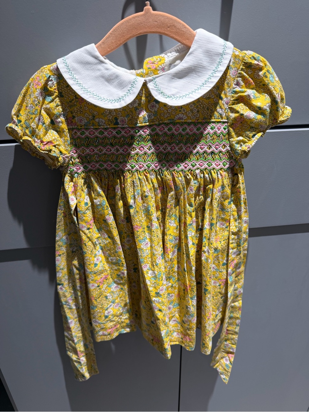 Phlona 2T Yellow Floral Smocked Dress with Peter Pan Collar